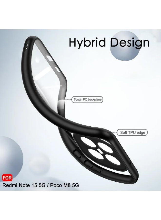 جراب شفاف، مقاوم للصدمات بمواصفات عسكرية، مقاوم للاصفرار، جراب حماية نحيف للهاتف، غطاء كامل مع حماية للكاميرا، متوافق مع هواتف شاومي (ريدمي نوت 15 5G/4G) وبوكو إم 8 5G - أسود - Image 3